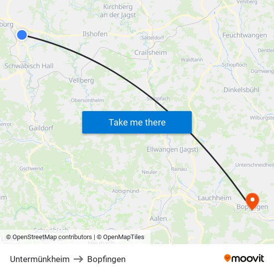 Untermünkheim to Bopfingen map