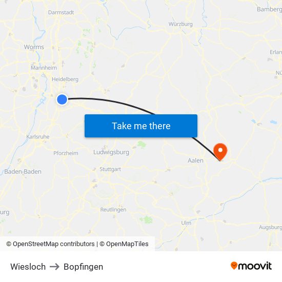 Wiesloch to Bopfingen map