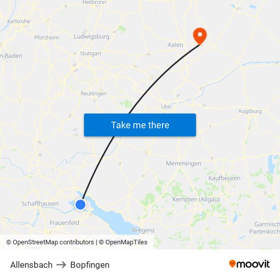 Allensbach to Bopfingen map