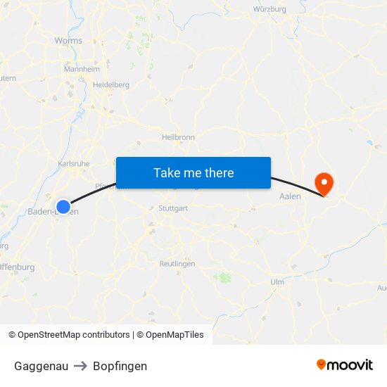 Gaggenau to Bopfingen map