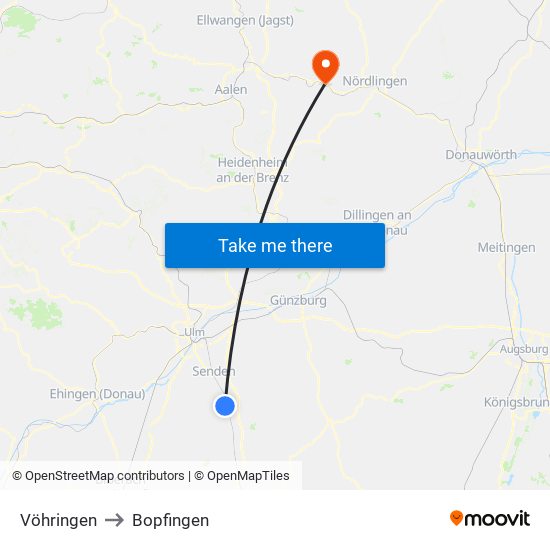 Vöhringen to Bopfingen map