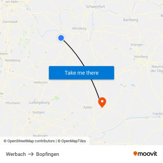 Werbach to Bopfingen map