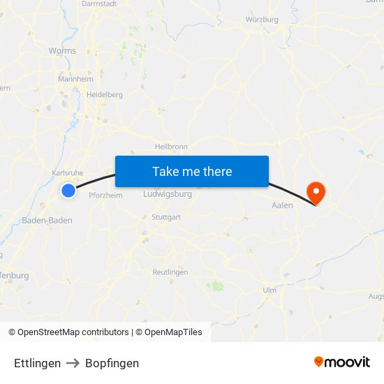 Ettlingen to Bopfingen map