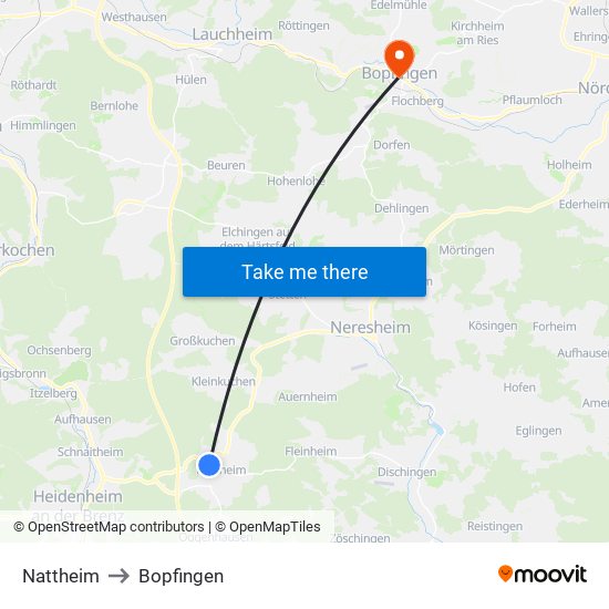 Nattheim to Bopfingen map