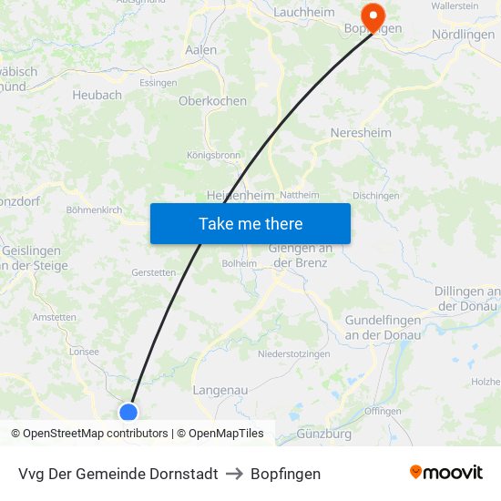Vvg Der Gemeinde Dornstadt to Bopfingen map