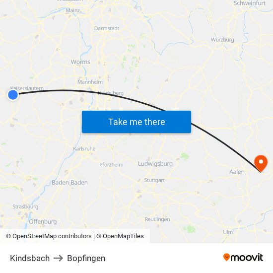 Kindsbach to Bopfingen map