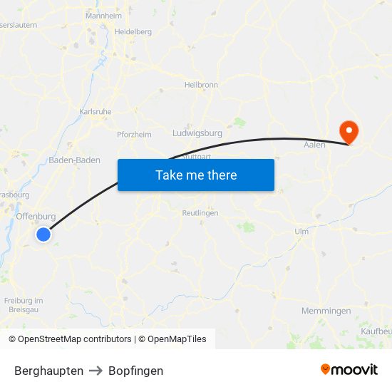 Berghaupten to Bopfingen map