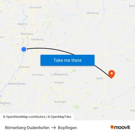 Römerberg-Dudenhofen to Bopfingen map