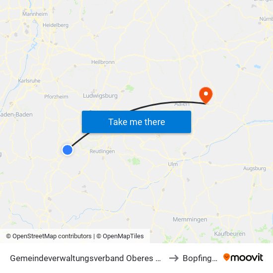 Gemeindeverwaltungsverband Oberes Gäu to Bopfingen map