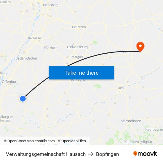 Verwaltungsgemeinschaft Hausach to Bopfingen map