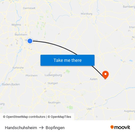 Handschuhsheim to Bopfingen map