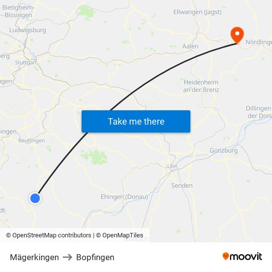 Mägerkingen to Bopfingen map