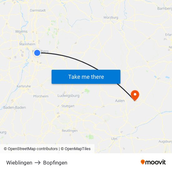 Wieblingen to Bopfingen map