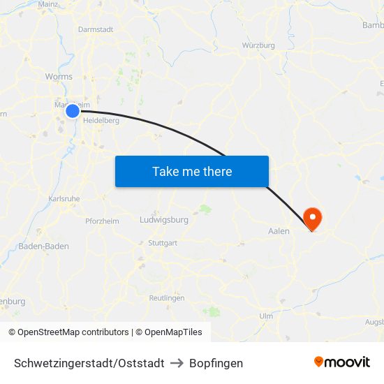 Schwetzingerstadt/Oststadt to Bopfingen map