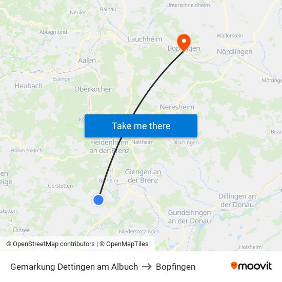 Gemarkung Dettingen am Albuch to Bopfingen map