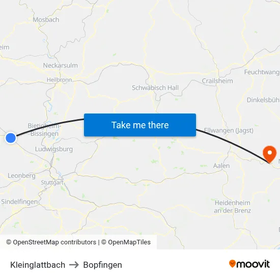 Kleinglattbach to Bopfingen map