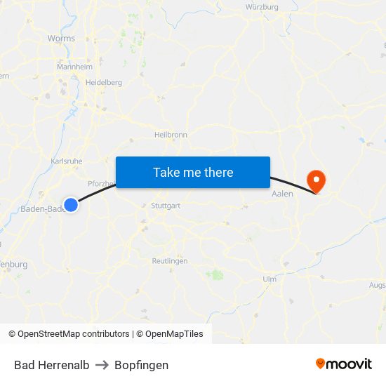 Bad Herrenalb to Bopfingen map