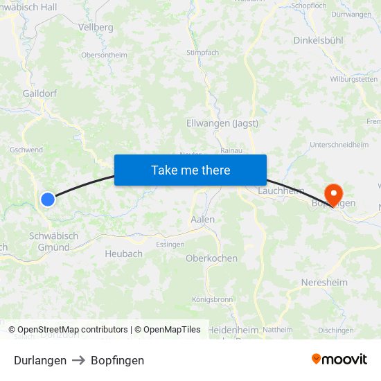Durlangen to Bopfingen map