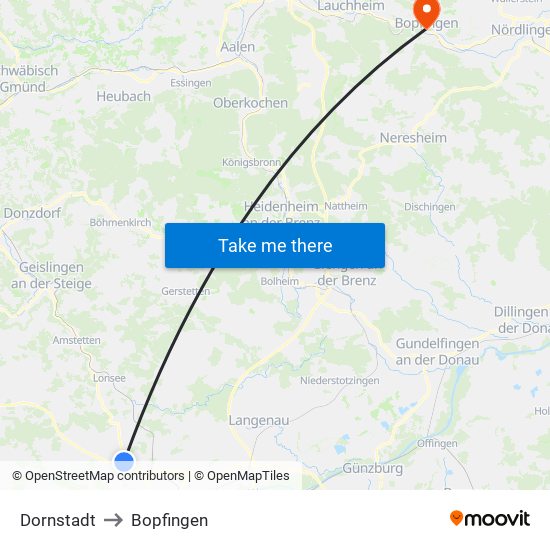 Dornstadt to Bopfingen map