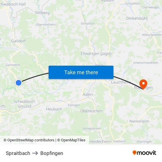 Spraitbach to Bopfingen map