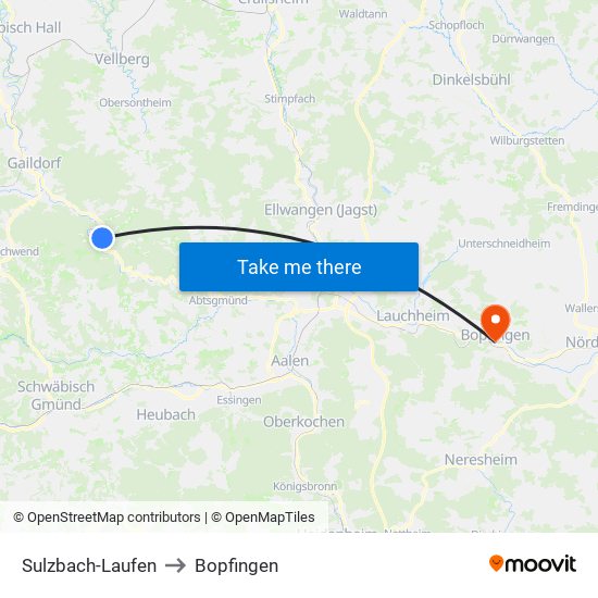 Sulzbach-Laufen to Bopfingen map