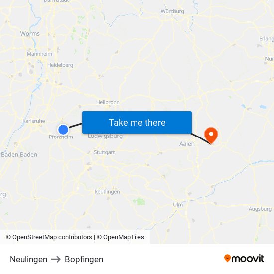 Neulingen to Bopfingen map