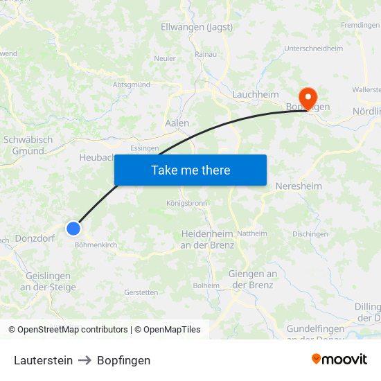 Lauterstein to Bopfingen map