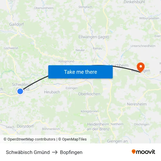 Schwäbisch Gmünd to Bopfingen map