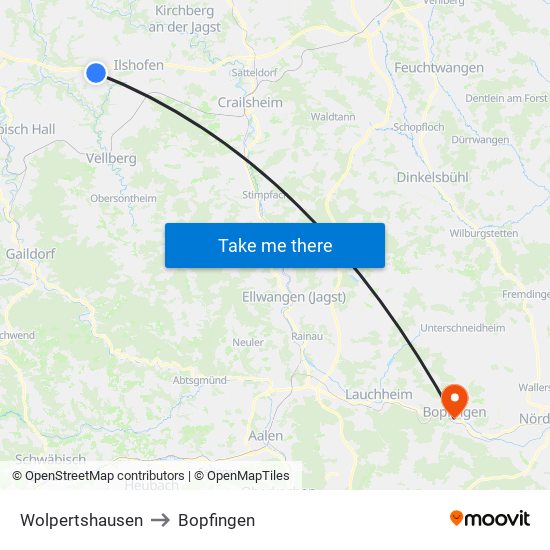 Wolpertshausen to Bopfingen map