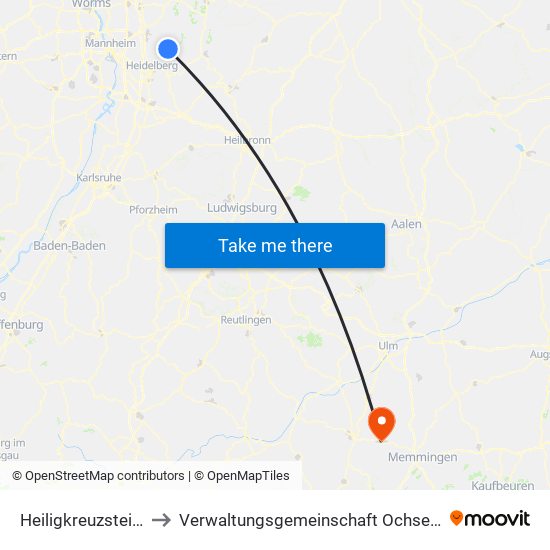 Heiligkreuzsteinach to Verwaltungsgemeinschaft Ochsenhausen map