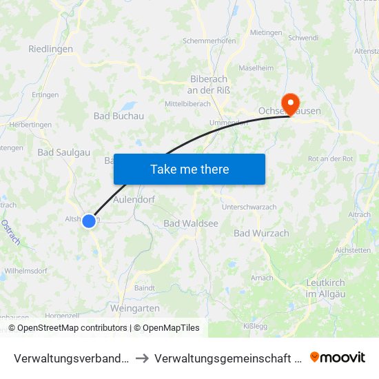 Verwaltungsverband Altshausen to Verwaltungsgemeinschaft Ochsenhausen map