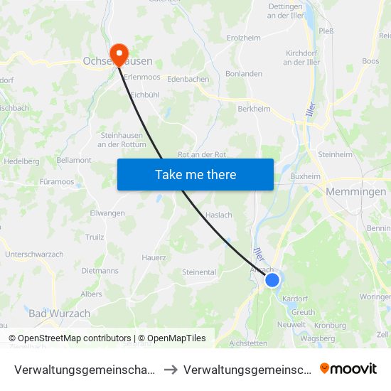 Verwaltungsgemeinschaft Leutkirch Im Allgäu to Verwaltungsgemeinschaft Ochsenhausen map