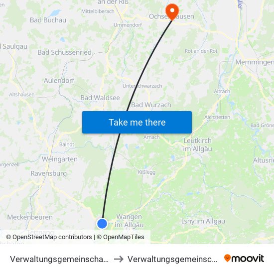 Verwaltungsgemeinschaft Wangen Im Allgäu to Verwaltungsgemeinschaft Ochsenhausen map