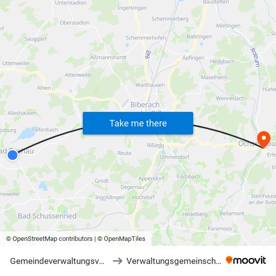 Gemeindeverwaltungsverband Bad Buchau to Verwaltungsgemeinschaft Ochsenhausen map