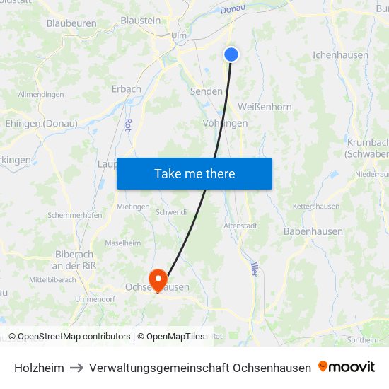 Holzheim to Verwaltungsgemeinschaft Ochsenhausen map
