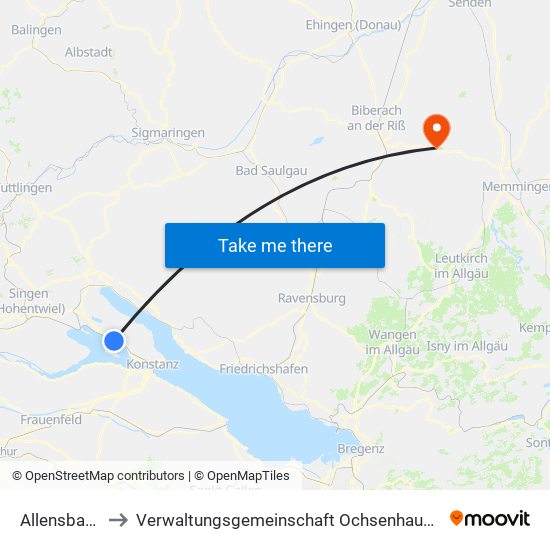 Allensbach to Verwaltungsgemeinschaft Ochsenhausen map