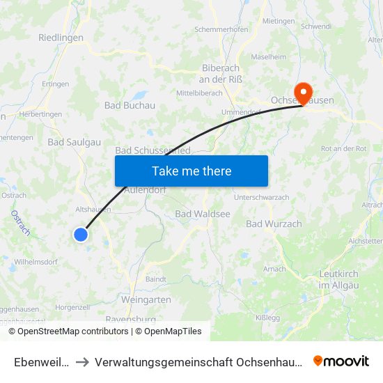 Ebenweiler to Verwaltungsgemeinschaft Ochsenhausen map