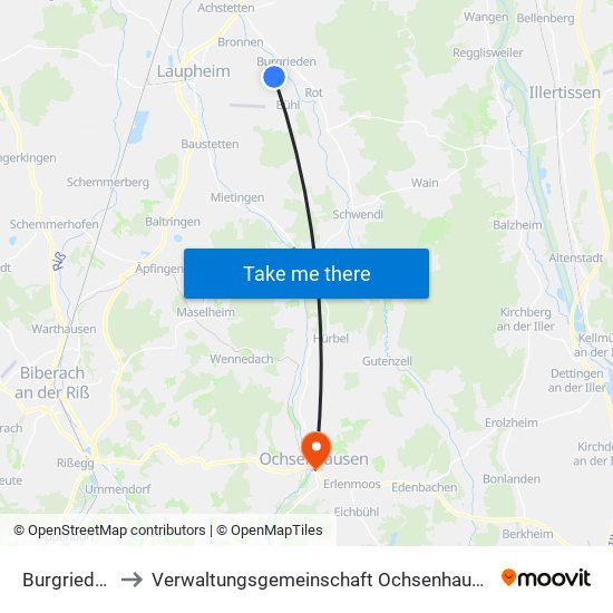 Burgrieden to Verwaltungsgemeinschaft Ochsenhausen map