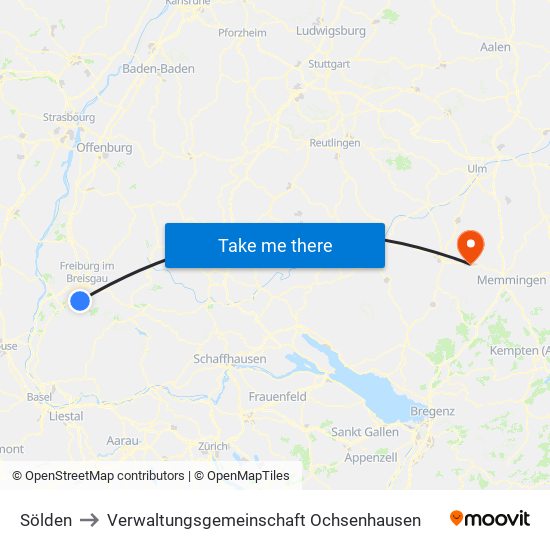 Sölden to Verwaltungsgemeinschaft Ochsenhausen map