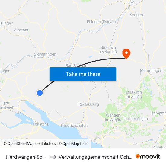 Herdwangen-Schönach to Verwaltungsgemeinschaft Ochsenhausen map