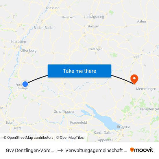 Gvv Denzlingen-Vörstetten-Reute to Verwaltungsgemeinschaft Ochsenhausen map