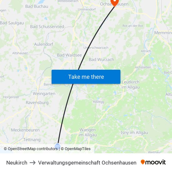 Neukirch to Verwaltungsgemeinschaft Ochsenhausen map