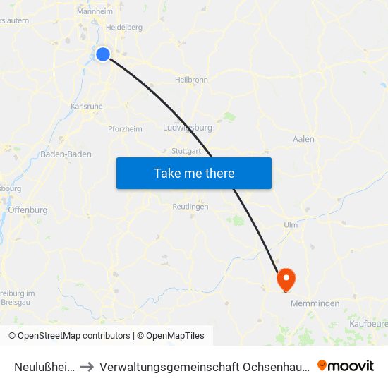 Neulußheim to Verwaltungsgemeinschaft Ochsenhausen map
