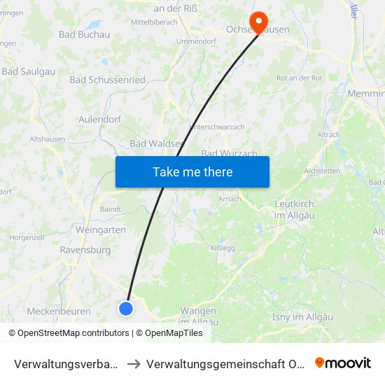 Verwaltungsverband Gullen to Verwaltungsgemeinschaft Ochsenhausen map