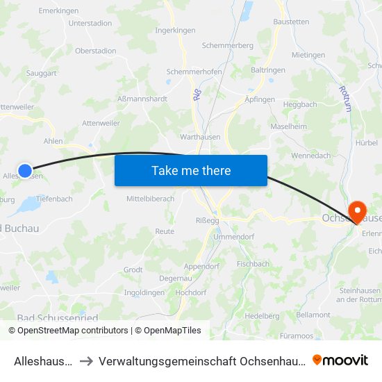 Alleshausen to Verwaltungsgemeinschaft Ochsenhausen map