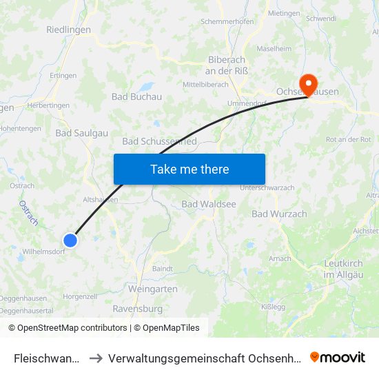 Fleischwangen to Verwaltungsgemeinschaft Ochsenhausen map