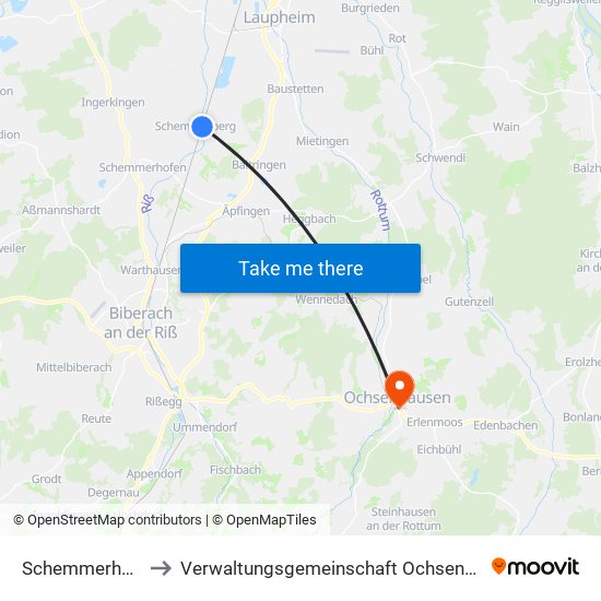 Schemmerhofen to Verwaltungsgemeinschaft Ochsenhausen map