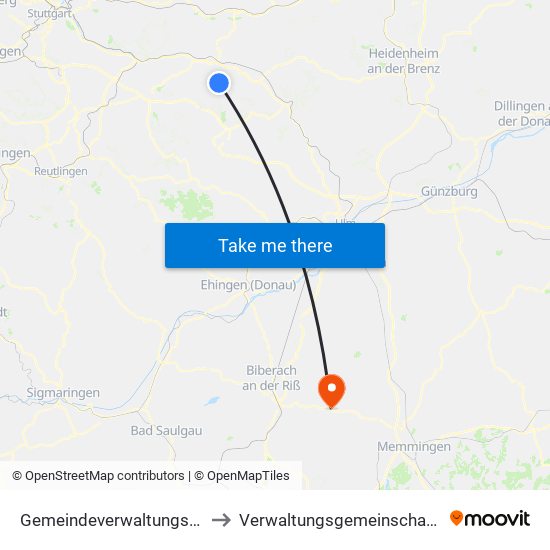 Gemeindeverwaltungsverband Voralb to Verwaltungsgemeinschaft Ochsenhausen map