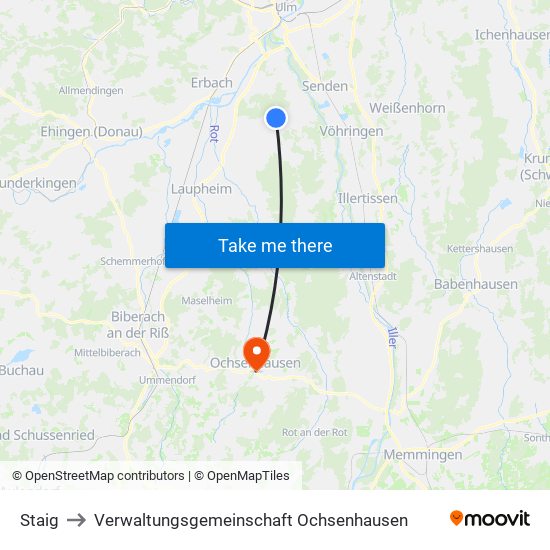 Staig to Verwaltungsgemeinschaft Ochsenhausen map