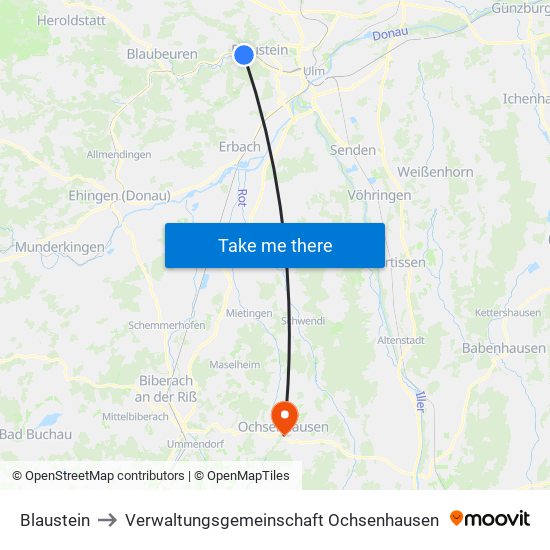 Blaustein to Verwaltungsgemeinschaft Ochsenhausen map